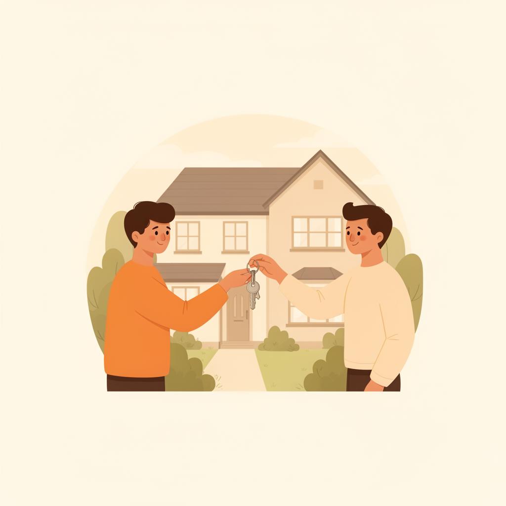 Person handing over keys in front of a modern UK home